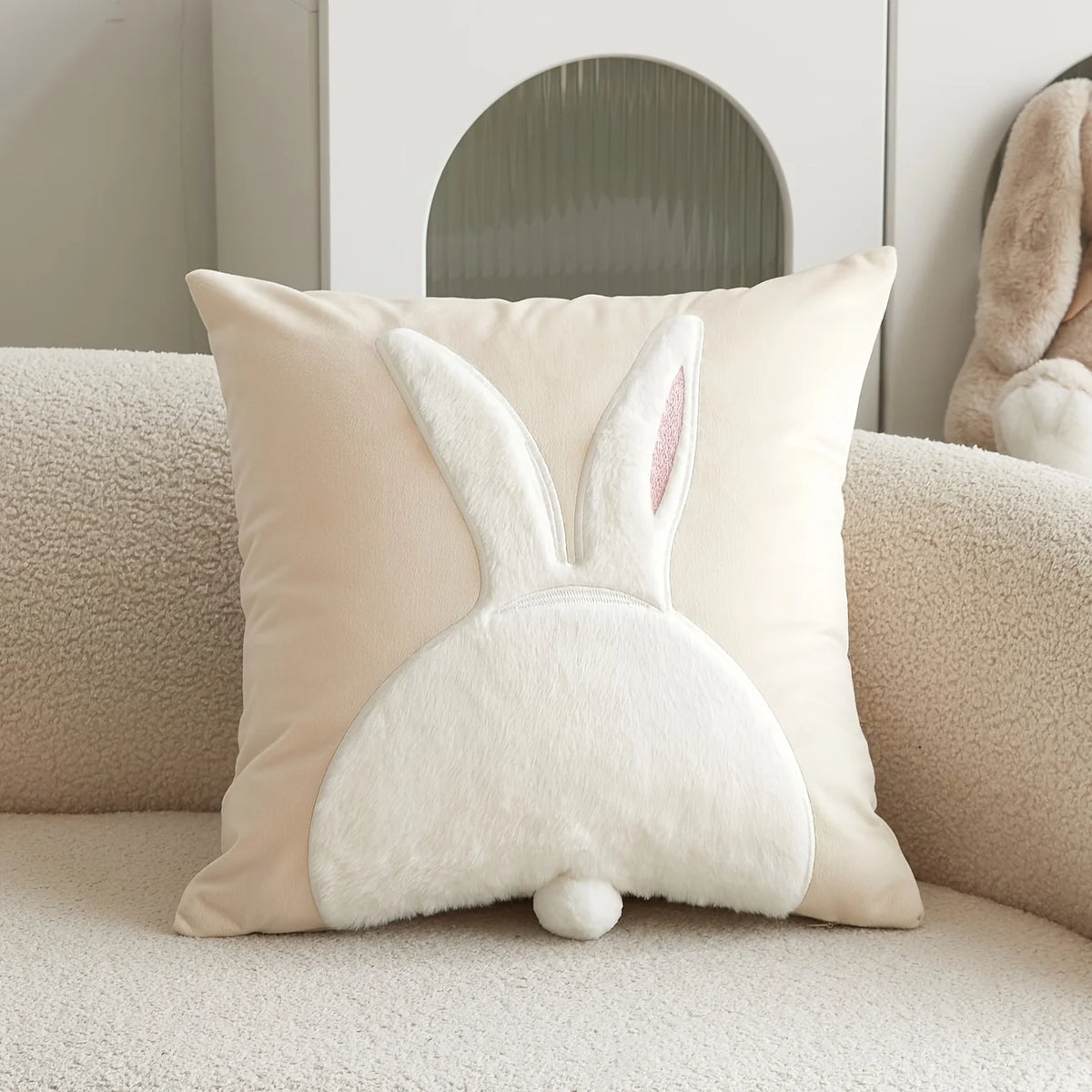 Handmade 3D Embroidered Polyester Cute Rabbit Ball Pillow Cover