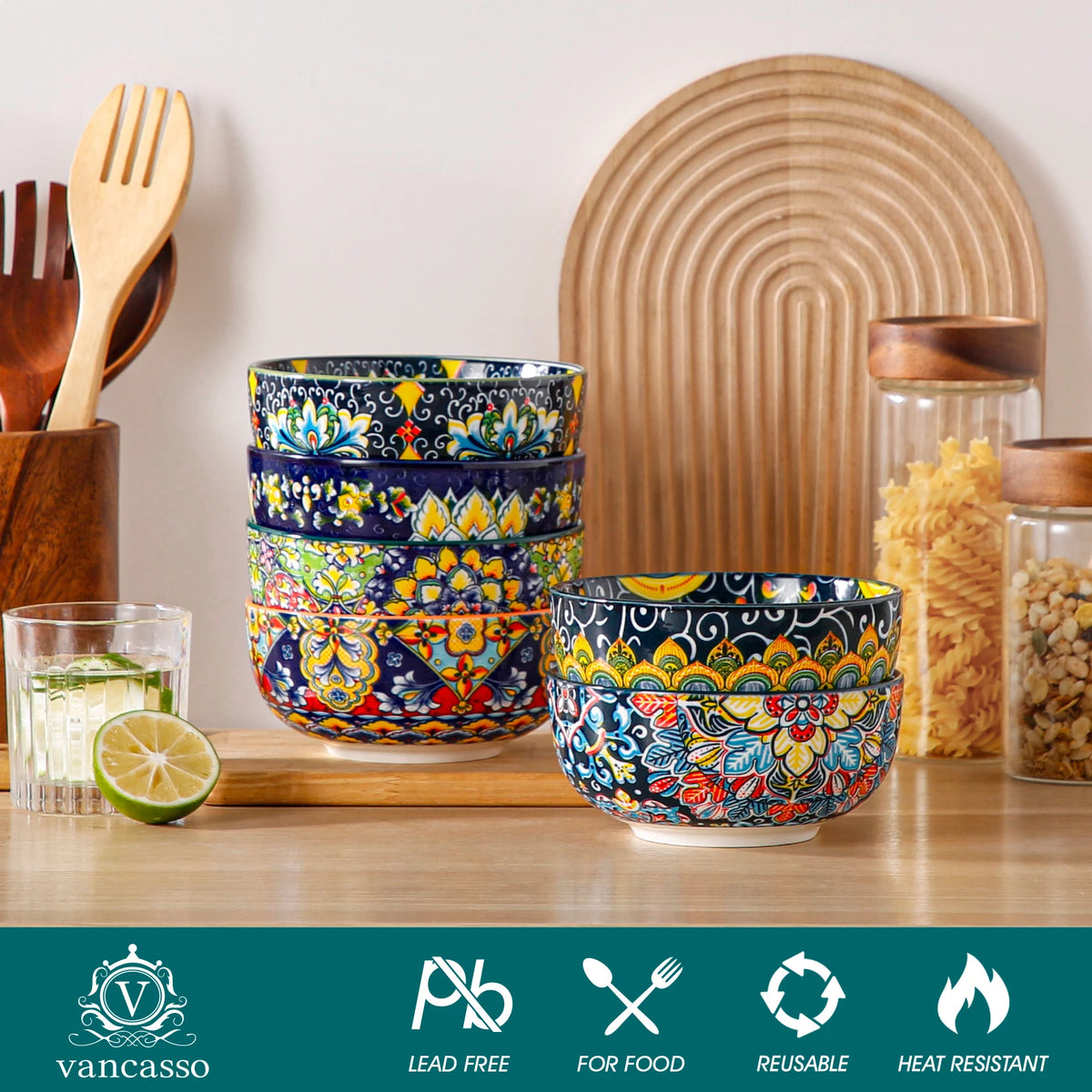 Malacasa Bohemian Style Ceramic Cereal Bowls Set For Breakfast