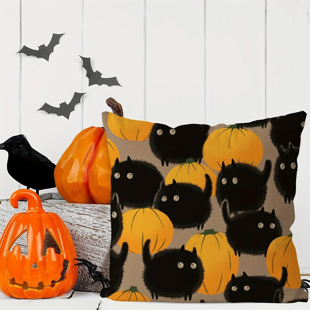 Halloween Pumpkin Cat Decorative Linen Pillow Covers For Couch
