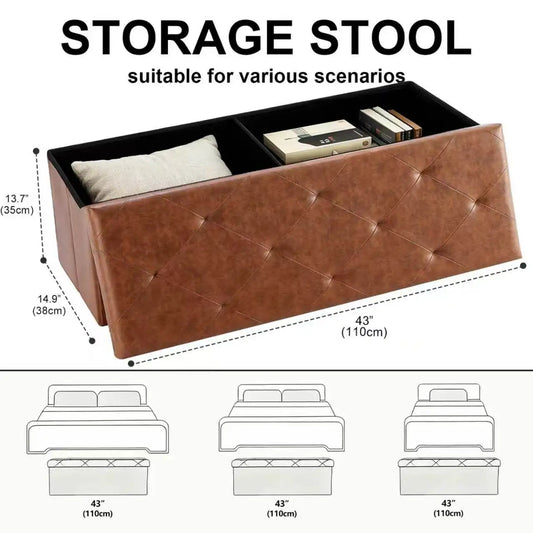 SARENZOON Tufted Faux Leather Folding Storage Ottoman Bench