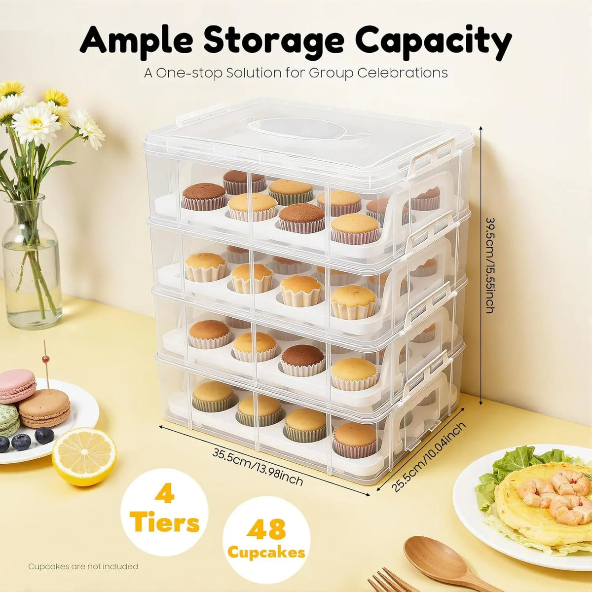 Bymaocar 4 Tier Cupcake Carrier Container Holds 48 Cupcakes