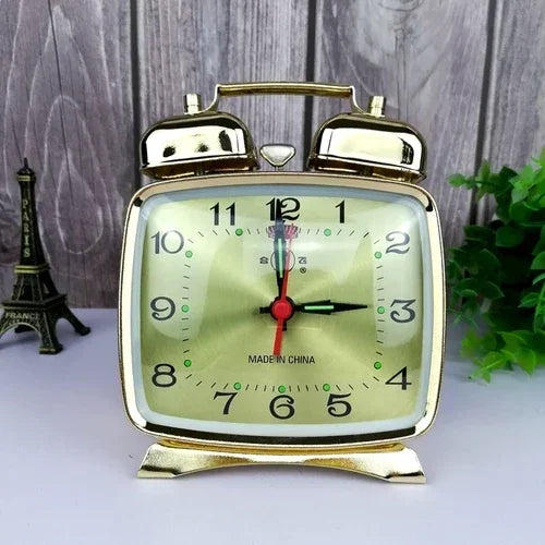 Vintage Silent Metal Bedside Alarm Clock for Bedroom Decor