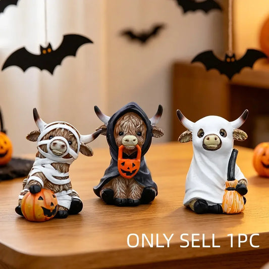 Cute Highland Cow Halloween Ornament Vintage Desktop Decor