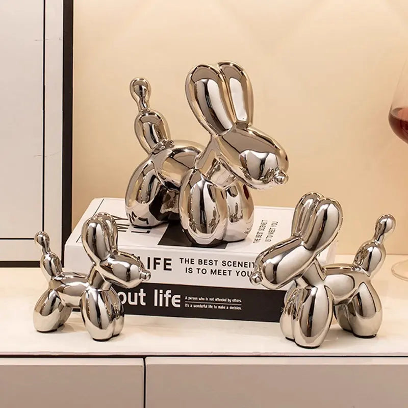 Ceramic Balloon Dog Sculpture Figurine Modern Tabletop Home Decor Accent