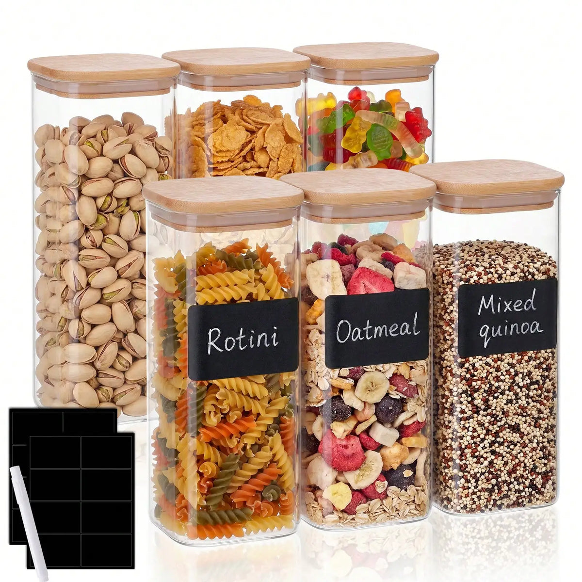 Airtight Glass Food Storage Containers Bamboo Lid Kitchen Pantry