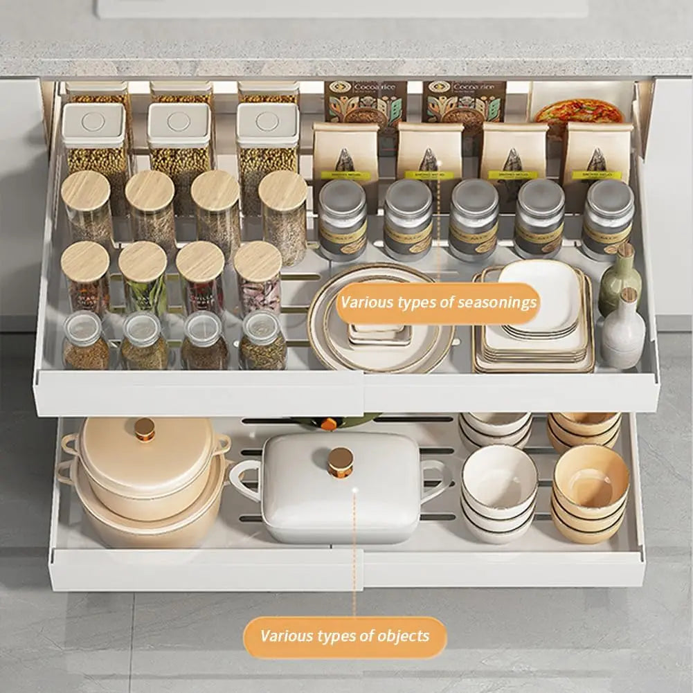 Garvee Adjustable Pull Out Cabinet Organizer With Slide Out Drawer
