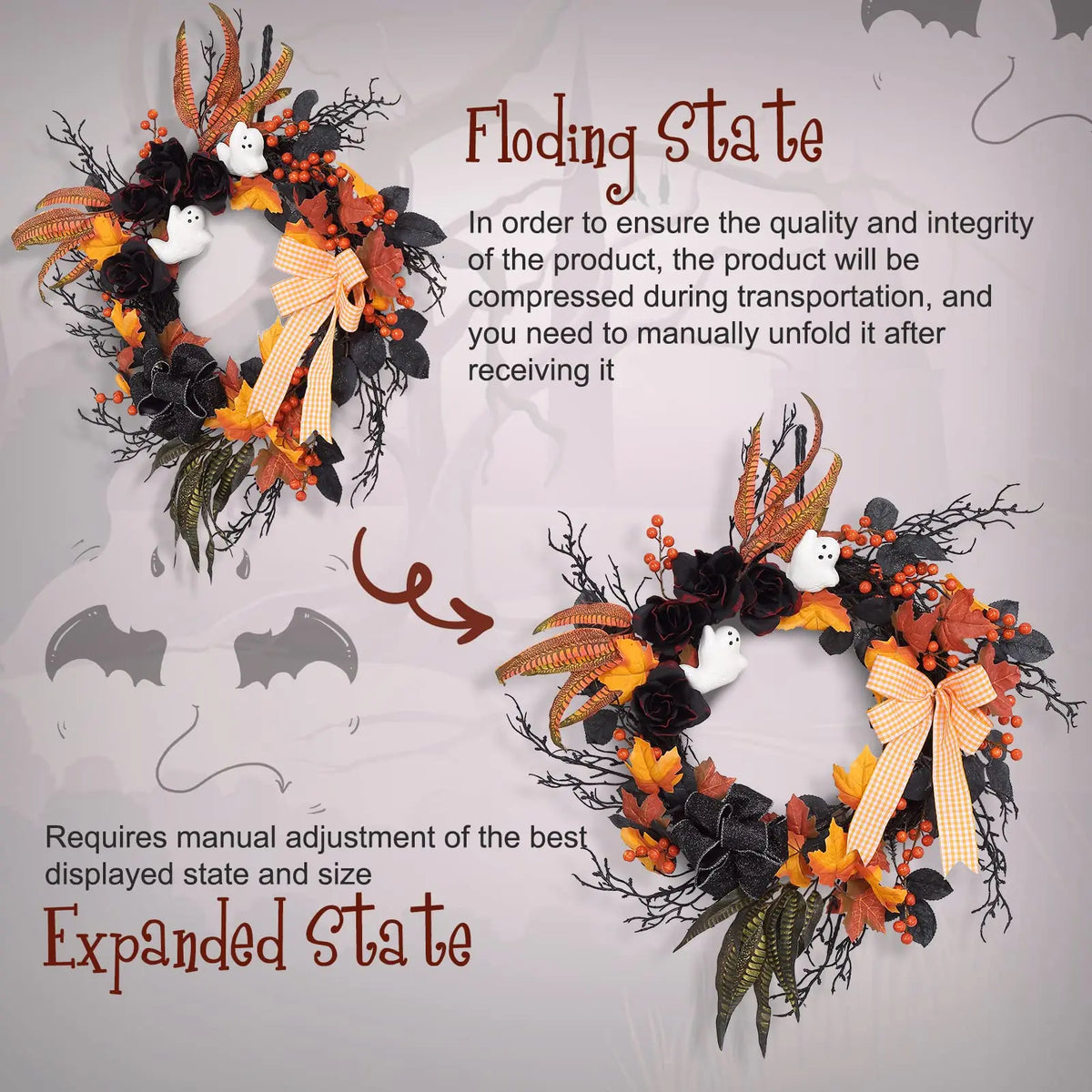 Handcrafted Halloween Rattan Wreath for Seasonal Door and Wall Decor