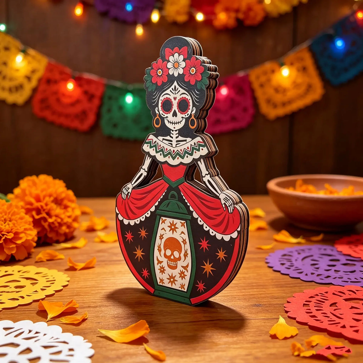 Decorative Wooden Day Of The Dead Sugar Skull Desktop Ornament