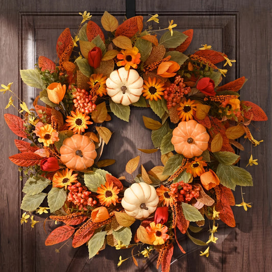 Waipfaru Fall Wreath Autumn Front Door Thanksgiving Home Decor