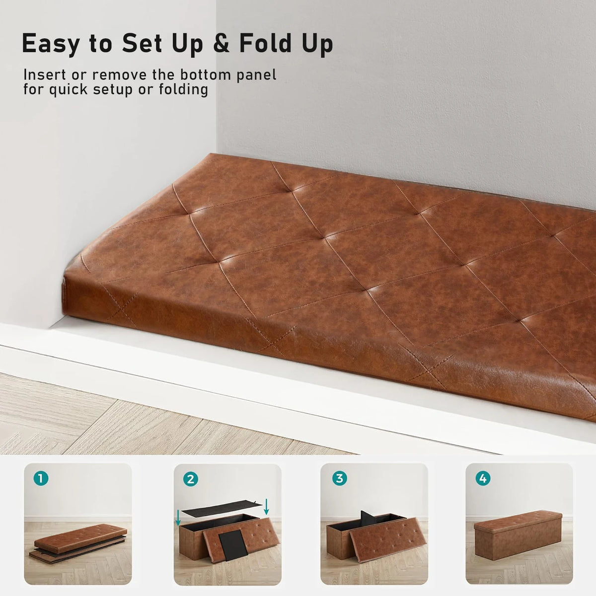 SARENZOON Tufted Faux Leather Folding Storage Ottoman Bench