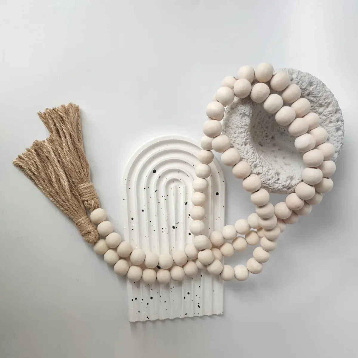 Boho Farmhouse Tassel Garland With Beads For Wall Cabinet Decor