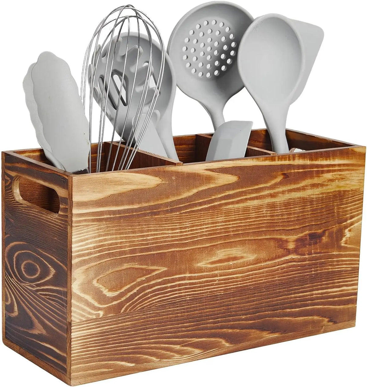 Garvee Rustic Pine Wood Utensil Holder Caddy With Handle