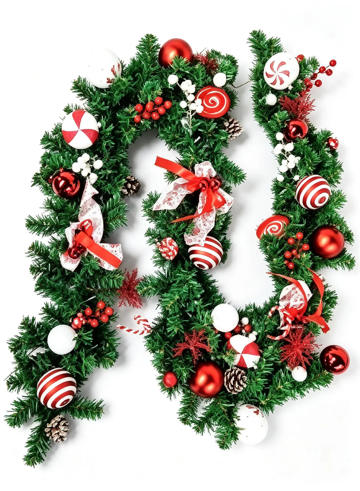 Artificial Pine Christmas Garland With Festive Candy Cane Decorations