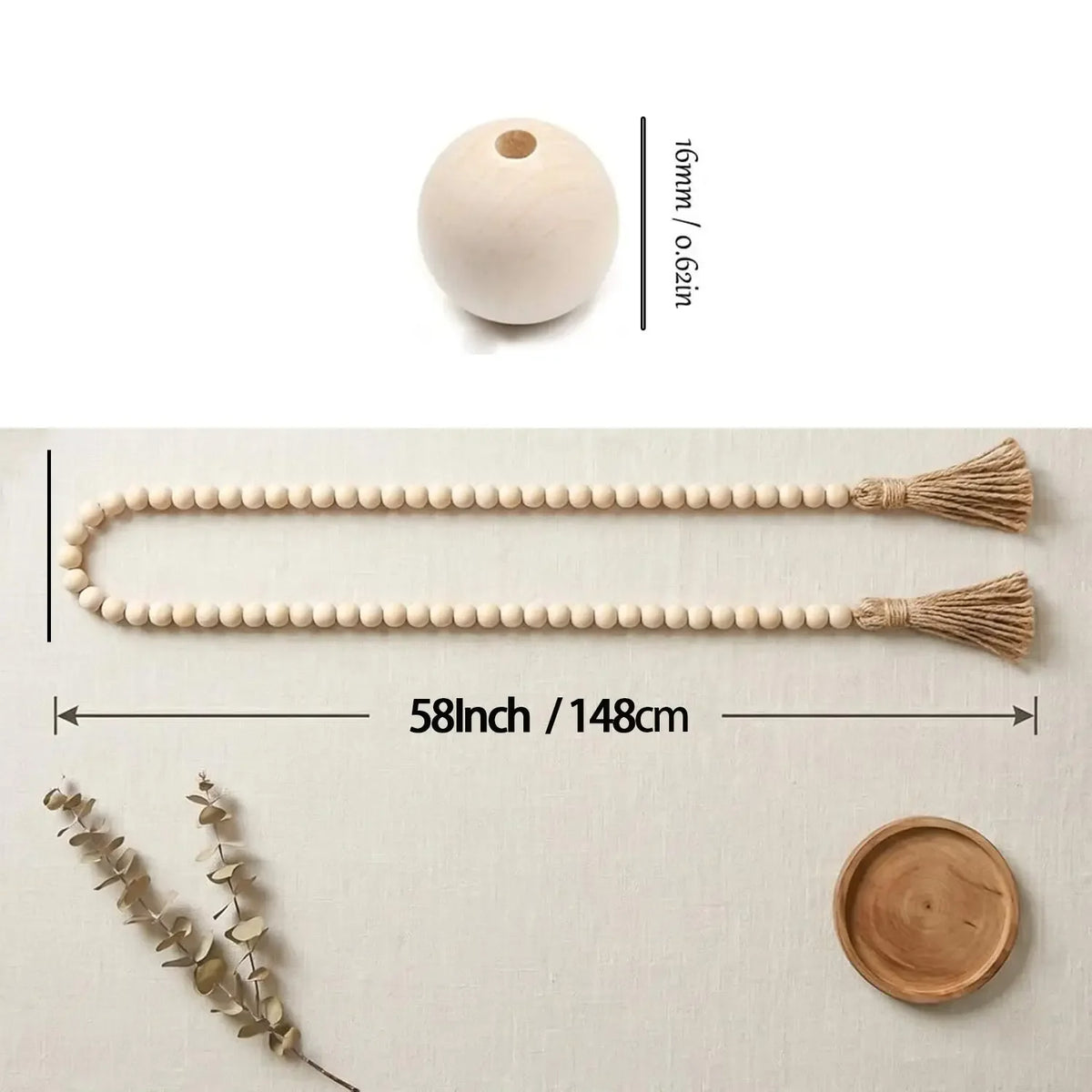 Boho Farmhouse Tassel Garland With Beads For Wall Cabinet Decor