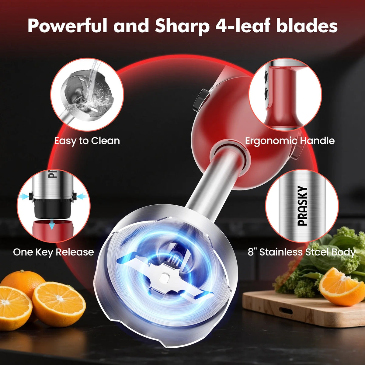 Prasky 5In1 Handheld Immersion Blender With Whisk And Chopper