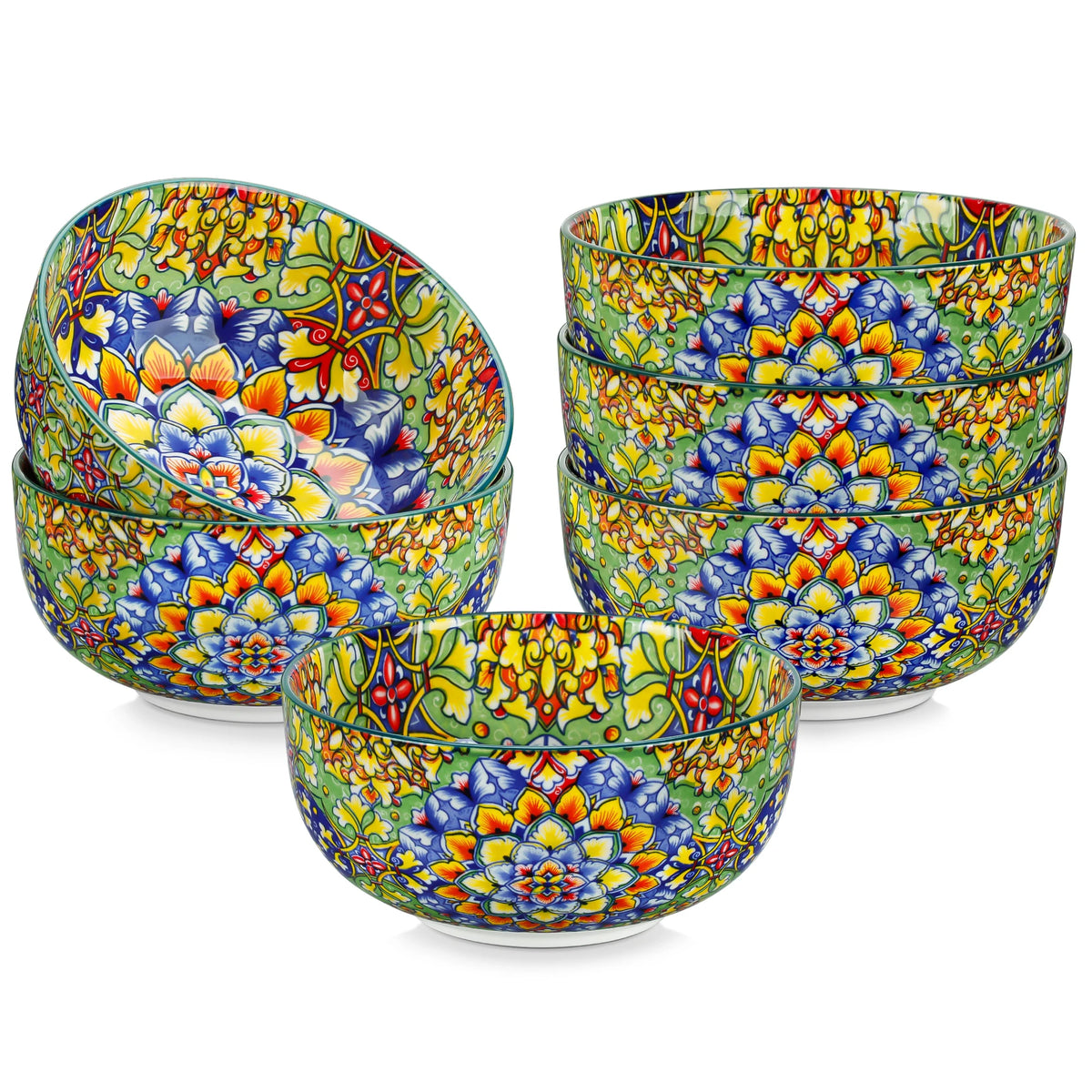 Malacasa Bohemian Style Ceramic Cereal Bowls Set For Breakfast