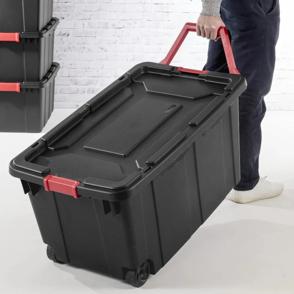 Sterilite Industrial Wheeled Plastic Storage Tote With Secure Lid