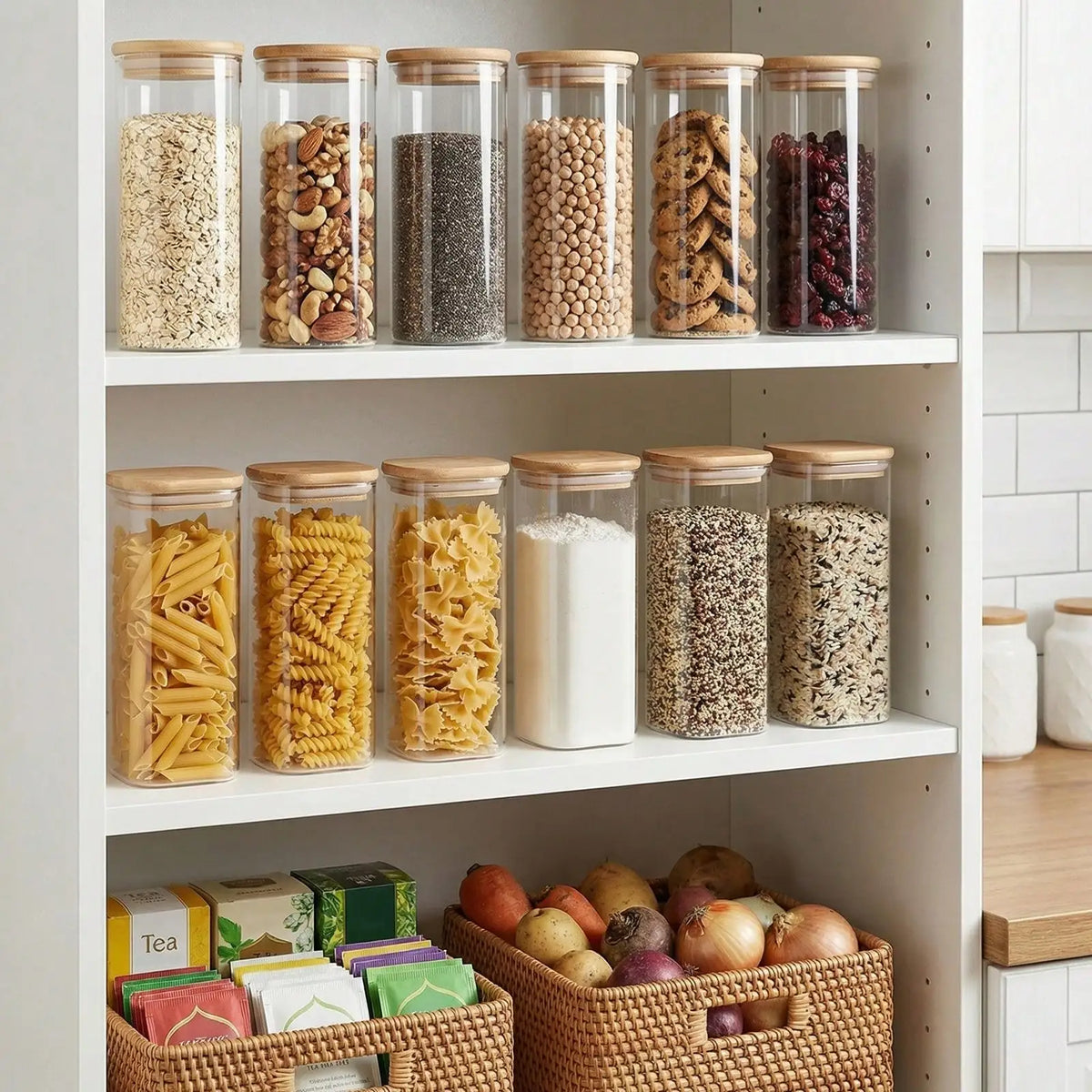 Airtight Glass Food Storage Containers Bamboo Lid Kitchen Pantry