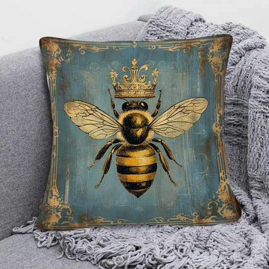 Vintage Bee And Crown Design Decorative Short Plush Pillow Cover