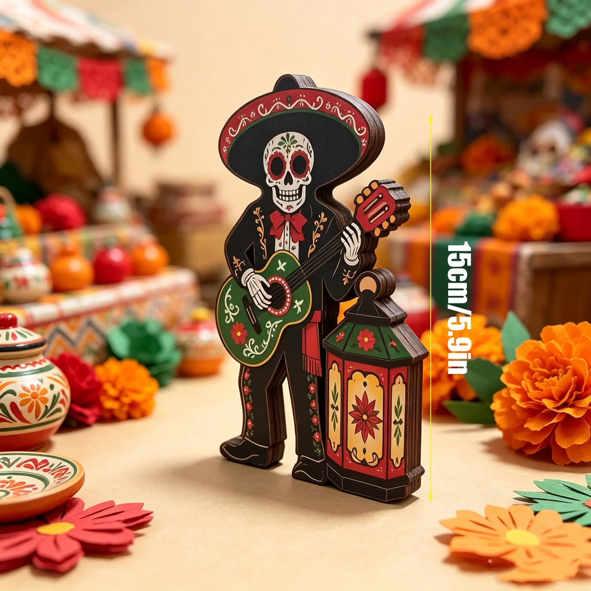 Decorative Wooden Day Of The Dead Sugar Skull Desktop Ornament