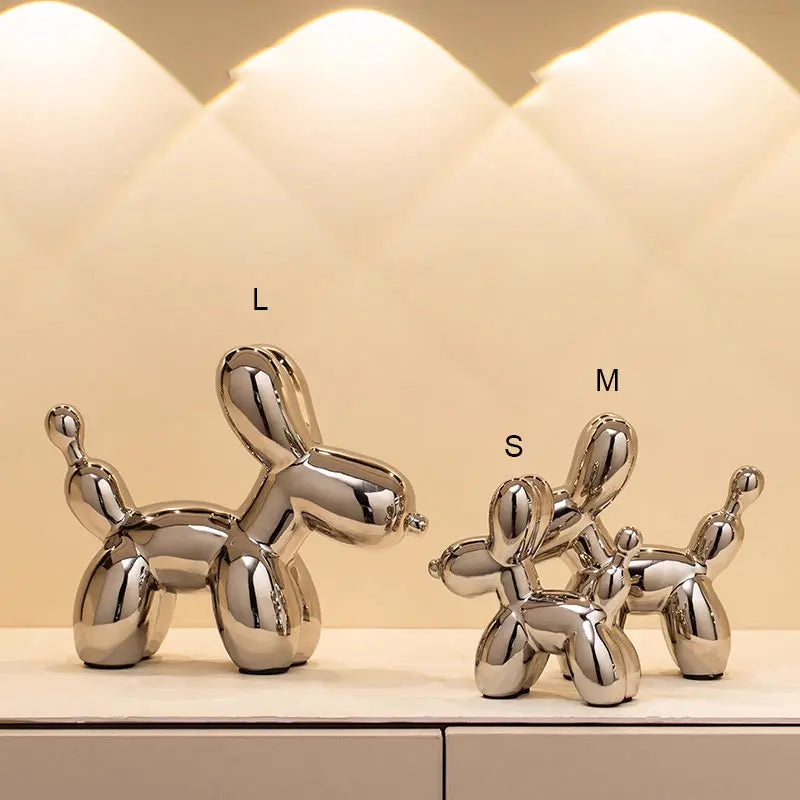 Ceramic Balloon Dog Sculpture Figurine Modern Tabletop Home Decor Accent