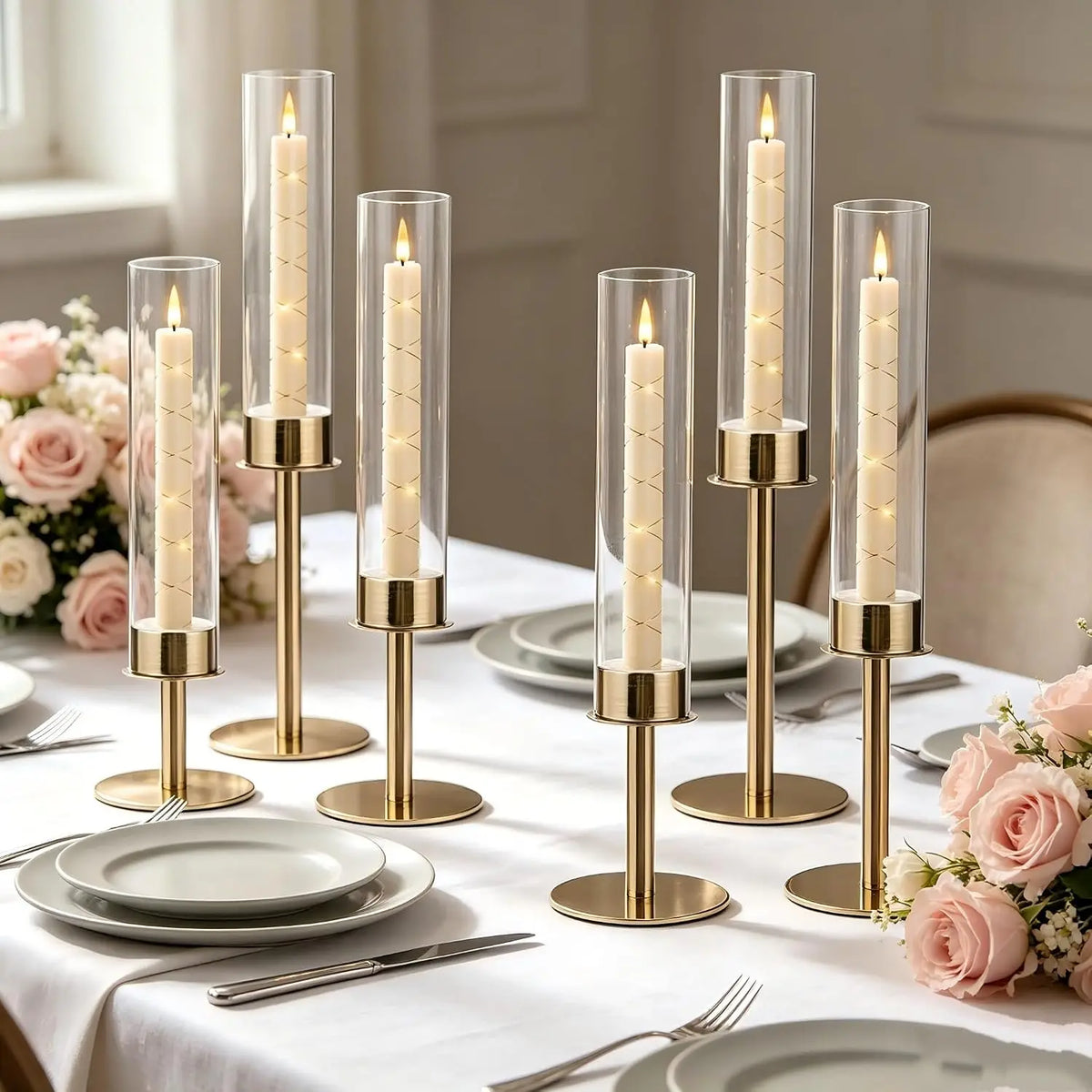 VINCIGANT Tall Metal Acrylic Taper Candle Holders Centerpiece Kit