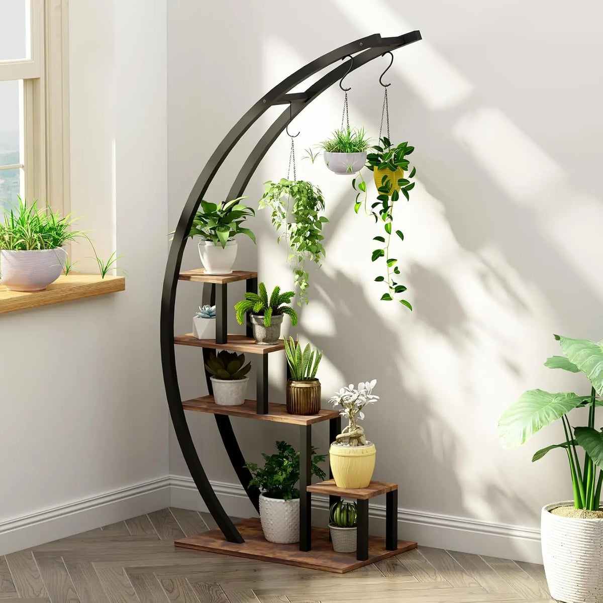 Twister CK Five Tier Metal Plant Stand With Hanging Hooks