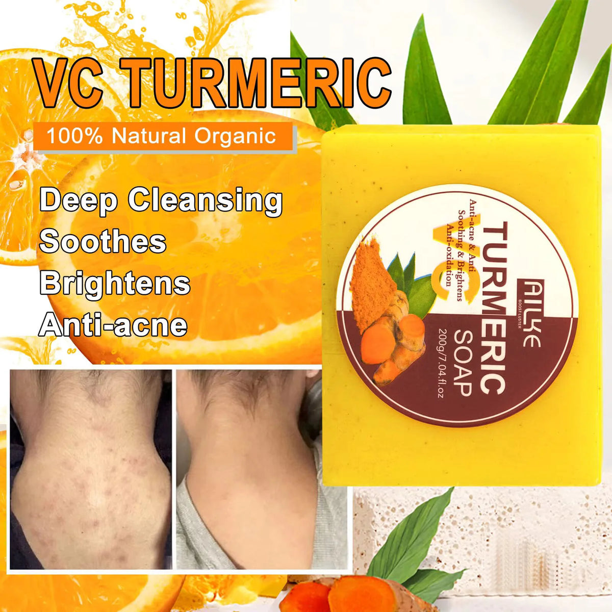 AILKE Natural Turmeric Bath Soap For Brightening And Cleansing