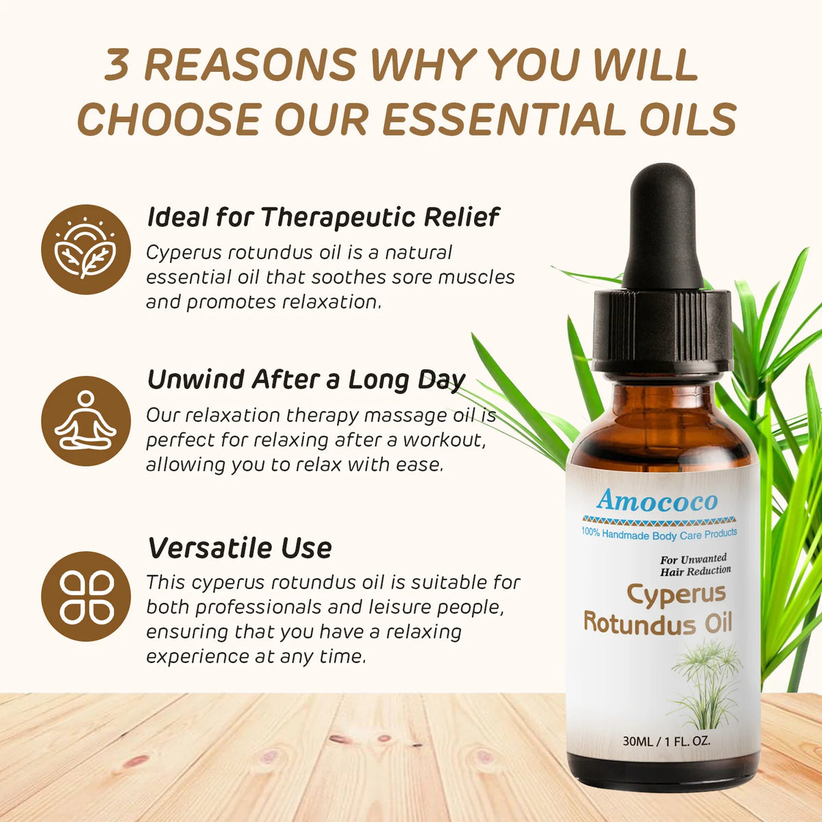 Amococo Natural Cyperus Rotundus Oil For Soothing Facial Body Care