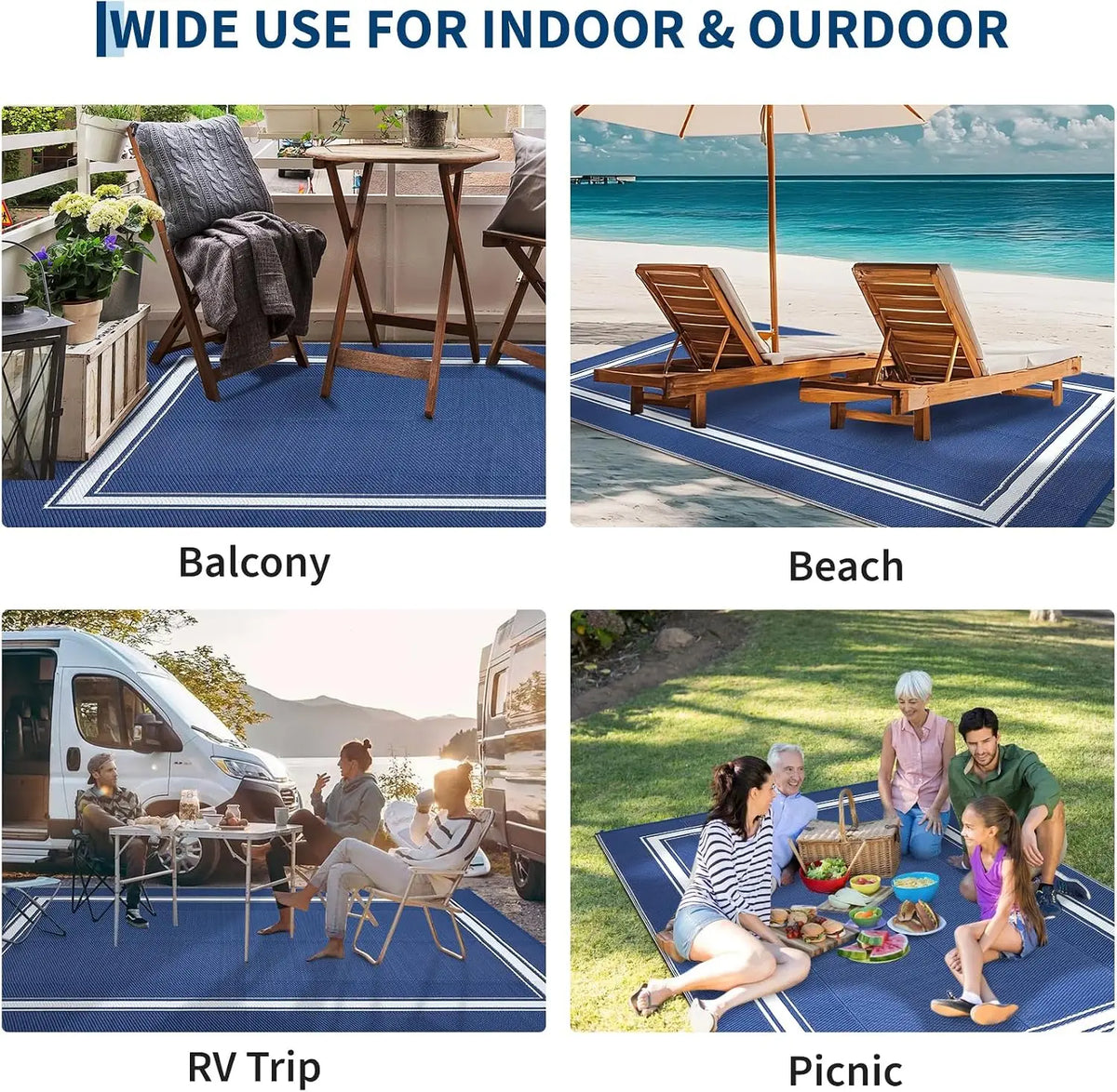 Garvee Waterproof Non Slip Outdoor Rug For Home Travel