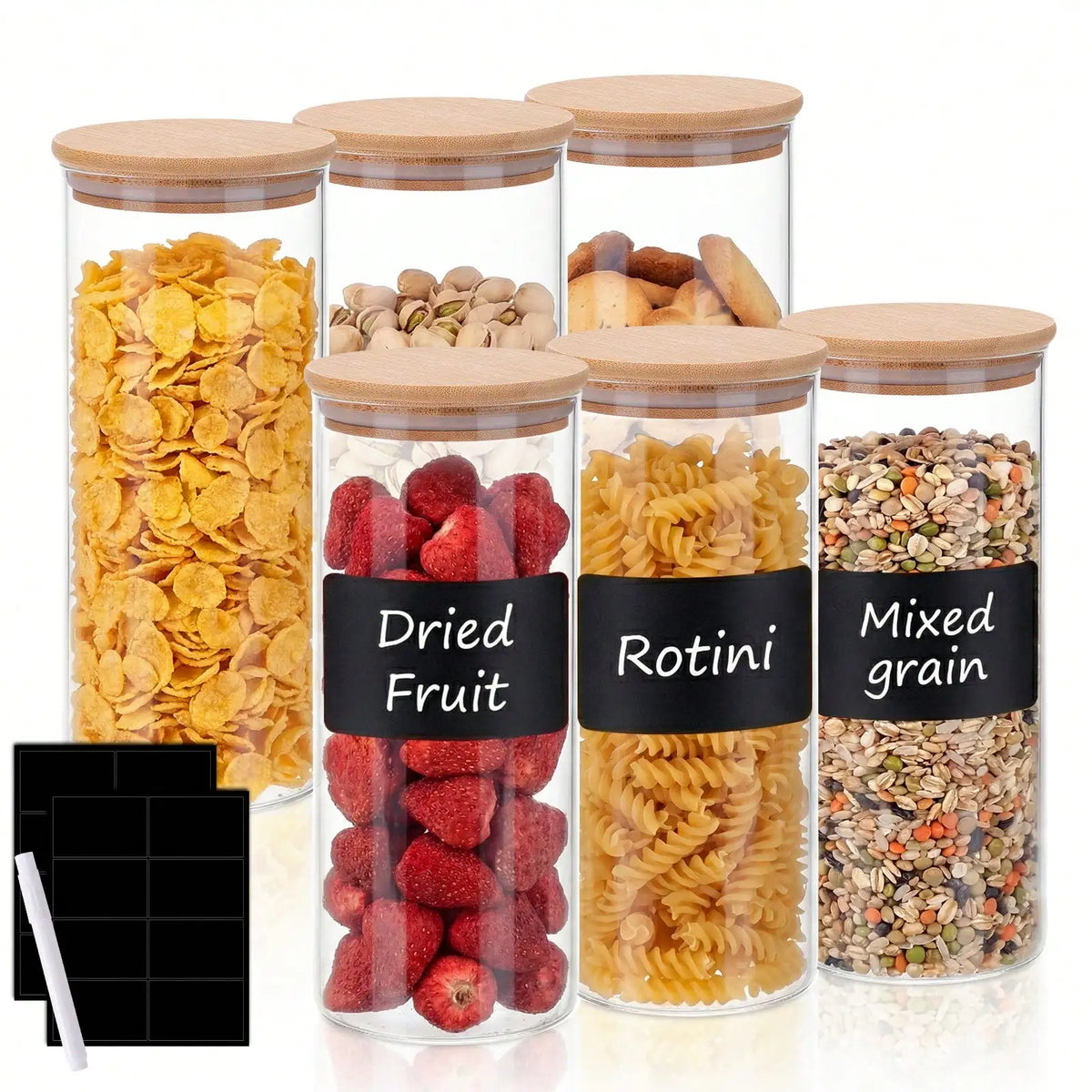 Airtight Glass Food Storage Containers Bamboo Lid Kitchen Pantry