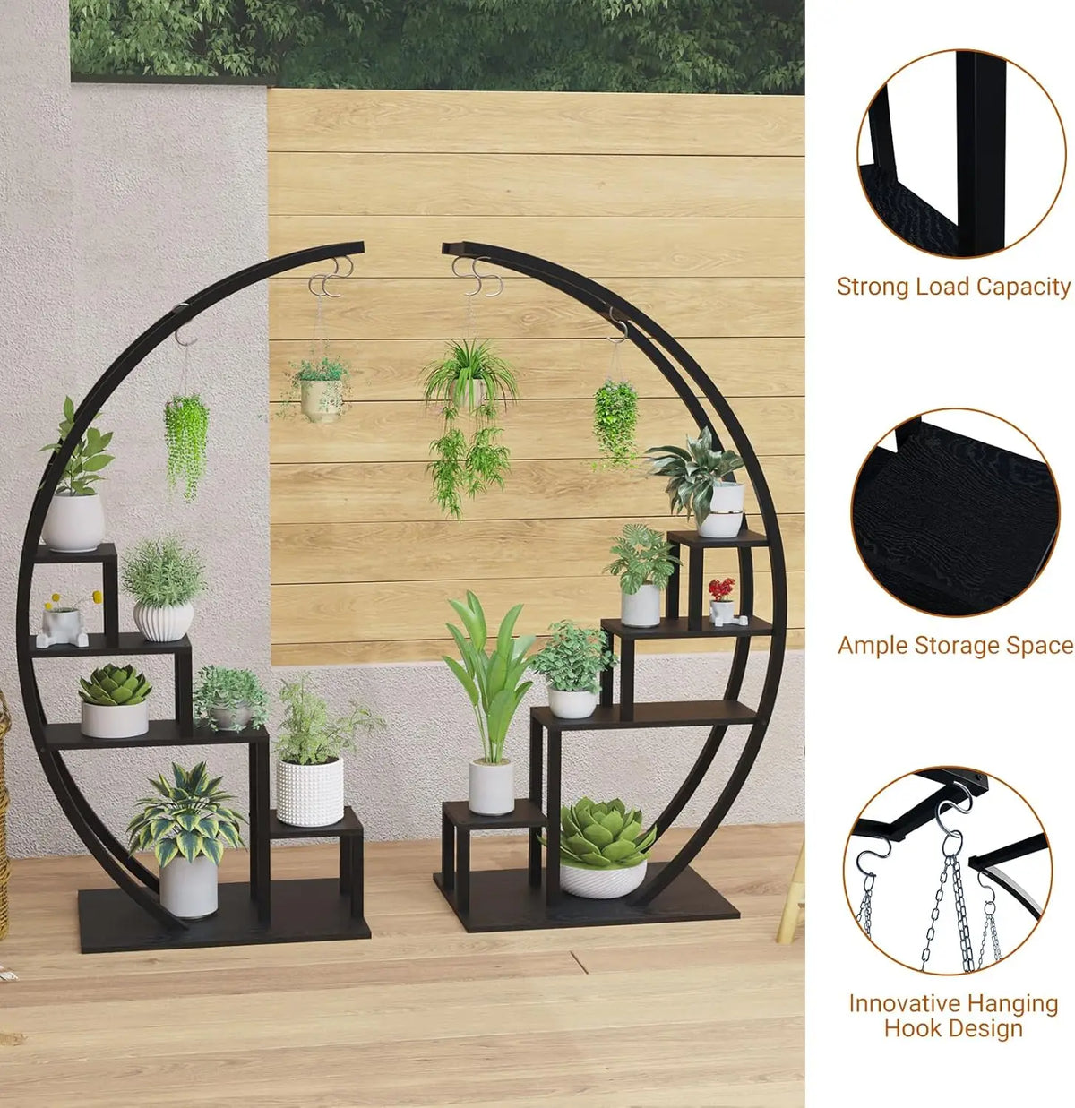 Twister CK Five Tier Metal Plant Stand With Hanging Hooks