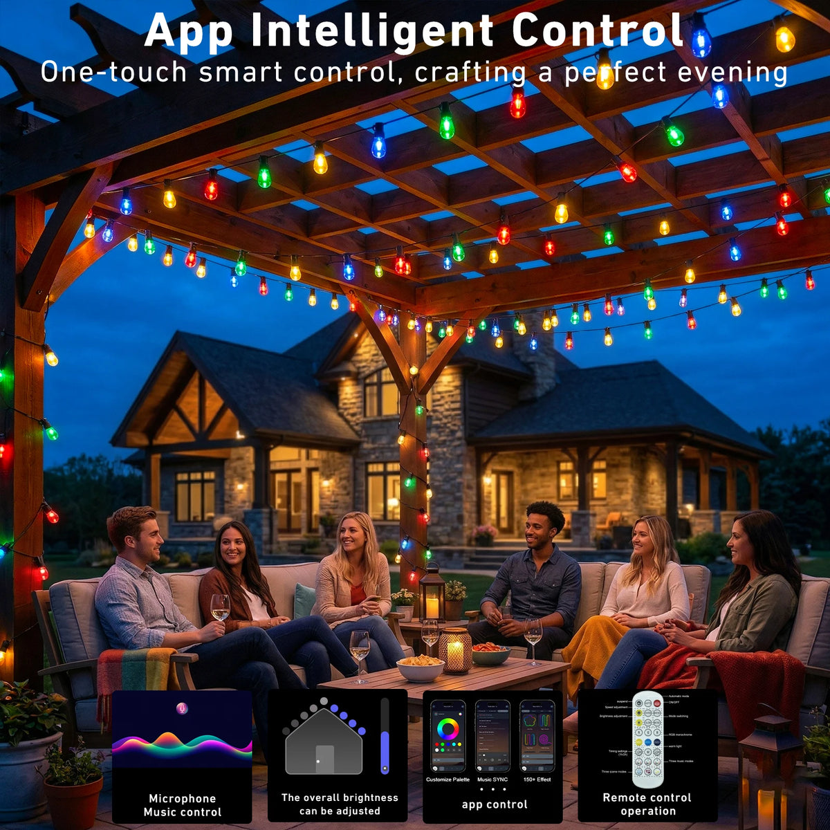 Weather Resistant Outdoor LED String Lights With App Control