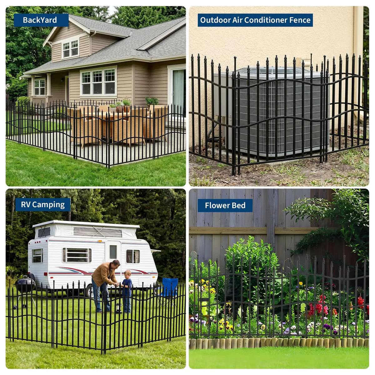 HiMiss Decorative No Dig Metal Garden Fence Panels With Gate