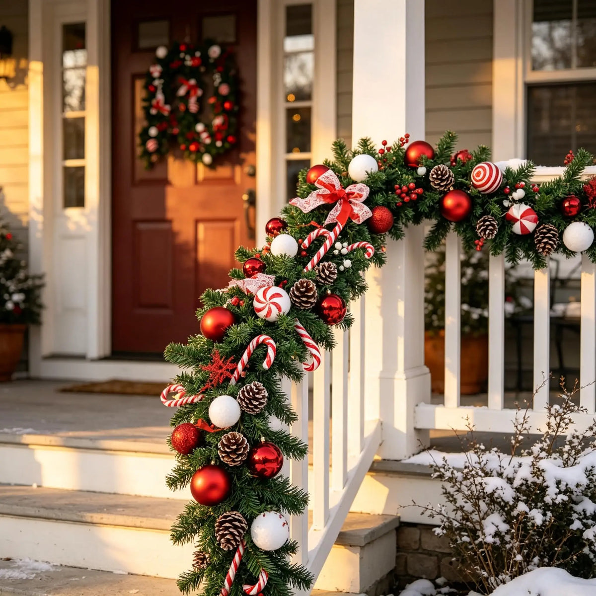 Artificial Pine Christmas Garland With Festive Candy Cane Decorations