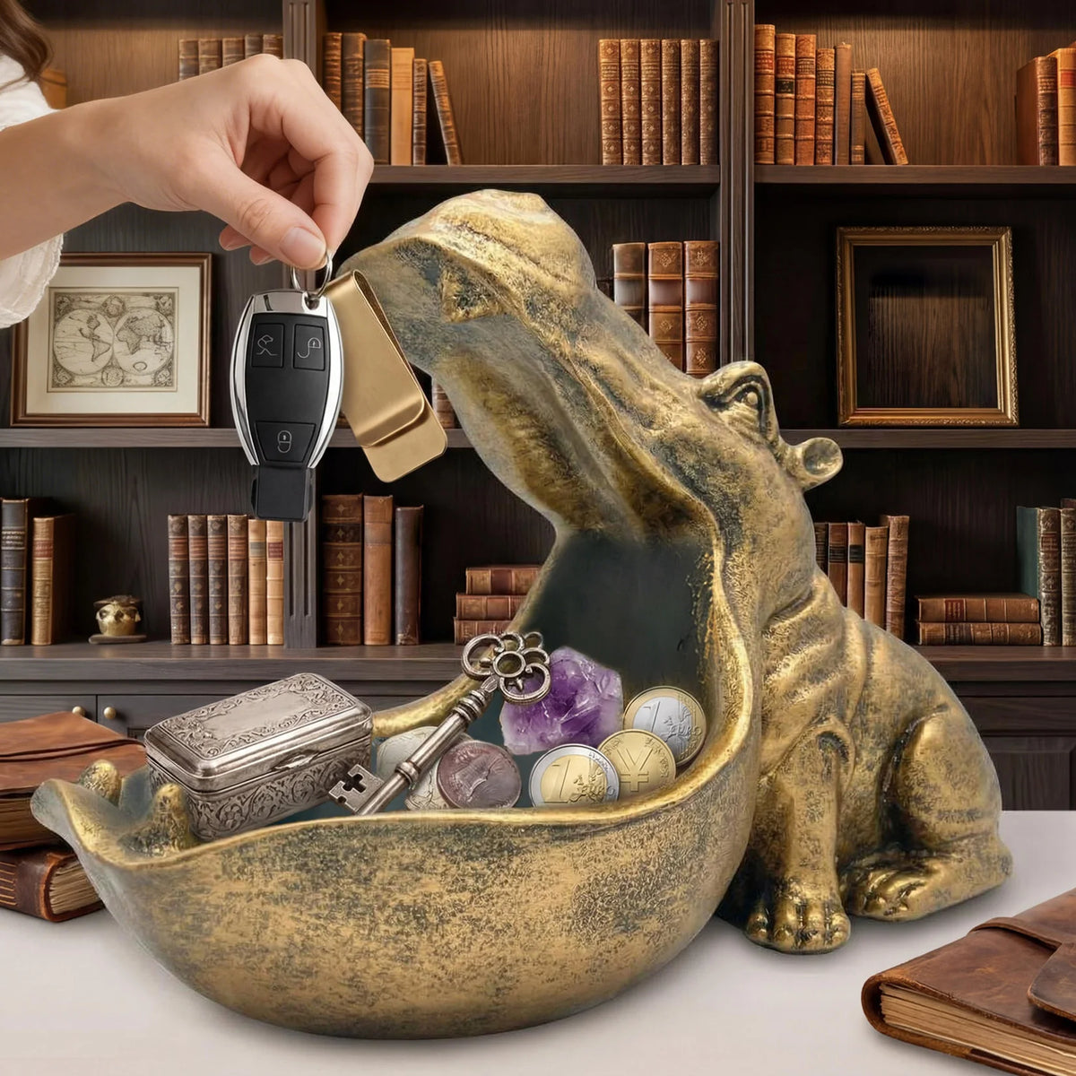Decorative Resin Hippo Key Holder For Home Office Storage Bowl