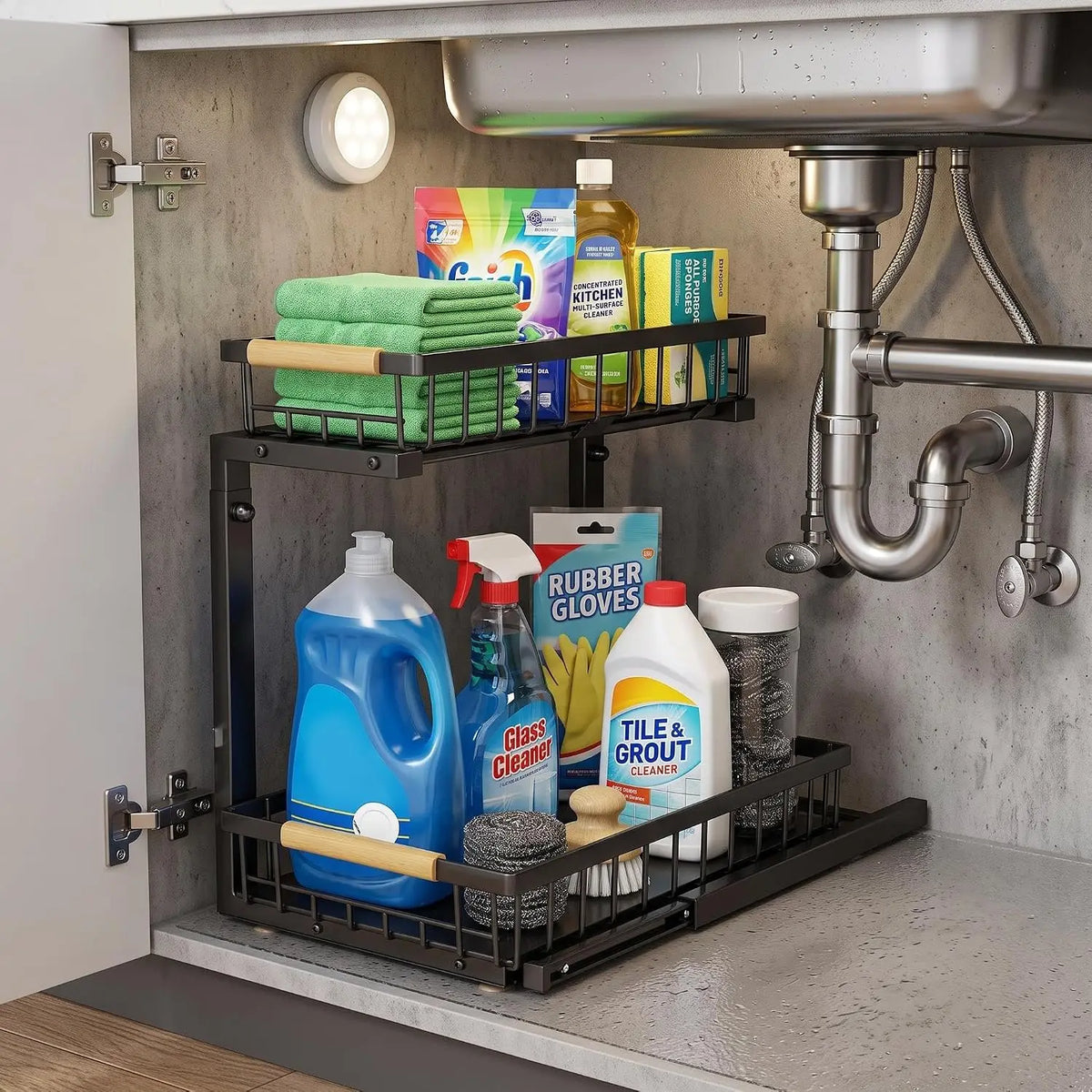 HiMISS Adjustable Two Tier Under Sink Pull Out Cabinet Organizer