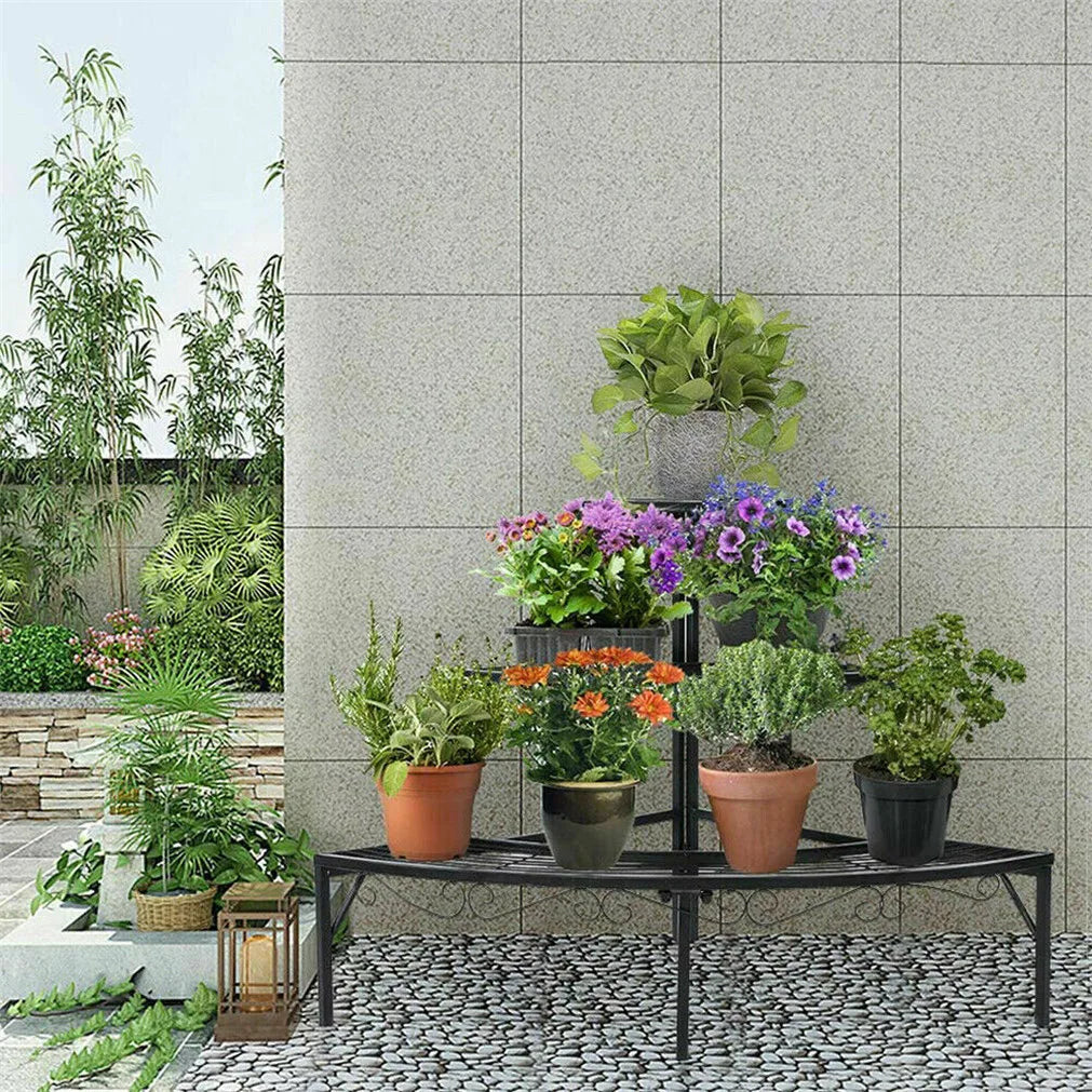Three Tier Metal Corner Plant Stand For Indoor And Outdoor