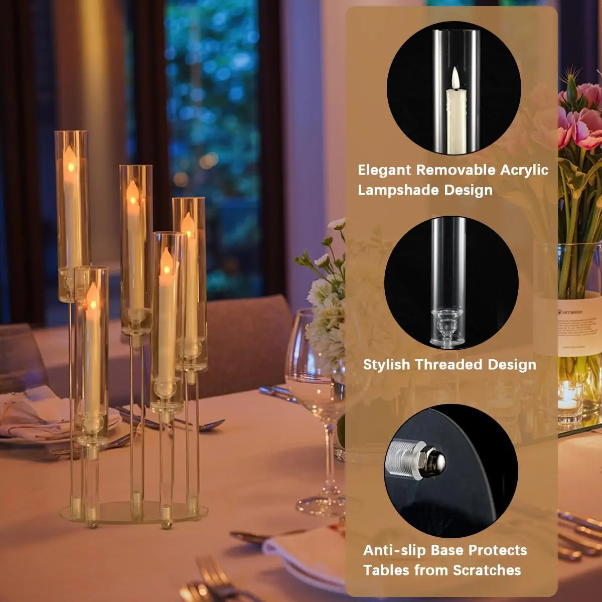Vincigant 5 Arm Acrylic Candelabra Centerpiece For Wedding Decor