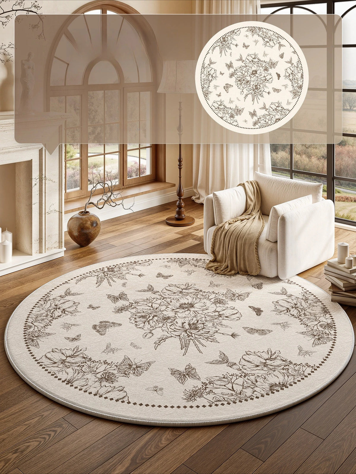 French Style Round Plush Carpet For Bedroom And Living Room