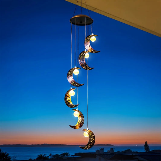 Solar Powered Moon Wind Chime Light For Outdoor Garden Decor
