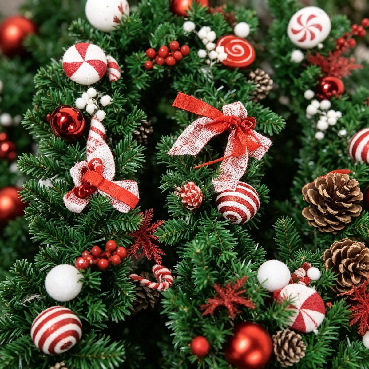 Artificial Pine Christmas Garland With Festive Candy Cane Decorations