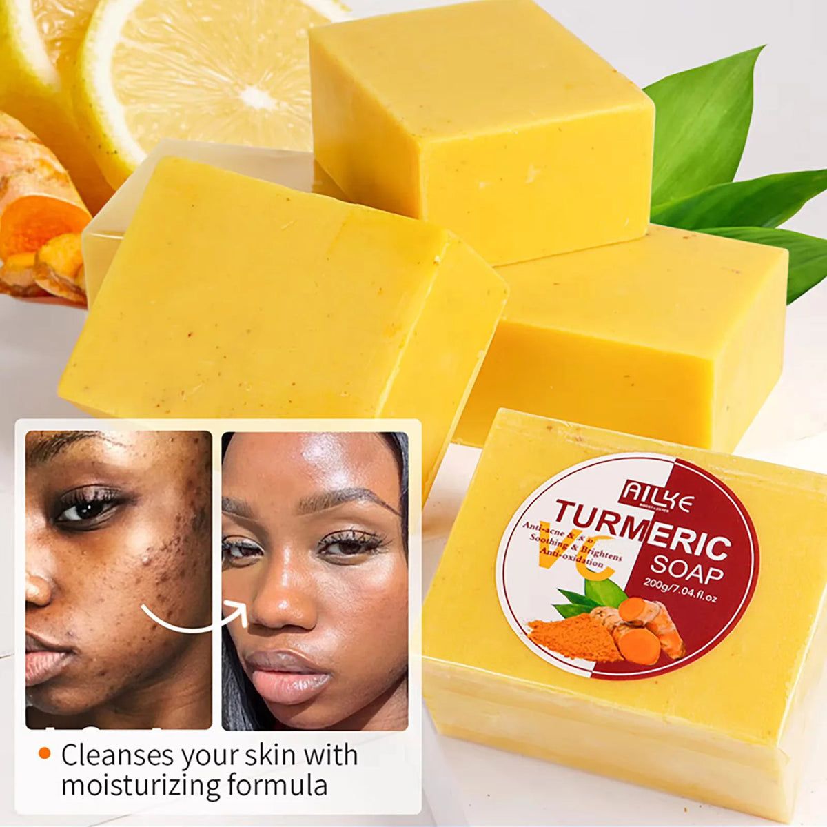 AILKE Natural Turmeric Bath Soap For Brightening And Cleansing