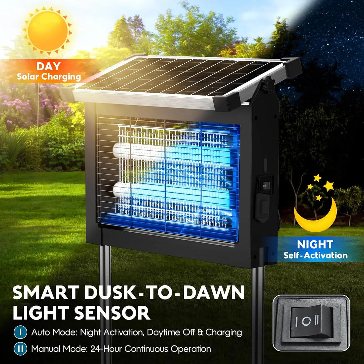 Outdoor Solar Bug Zapper With Panel Sensor For Garden Use