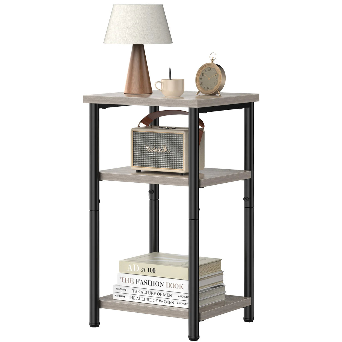 MCQ Wooden Three Tier Coffee Table With Storage Shelf With Adjustable Feet