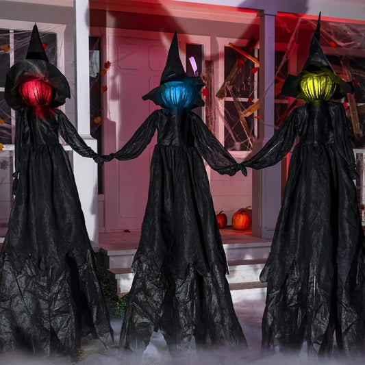 Light Up Flying Witch Halloween Yard Decorations With Sound Activation