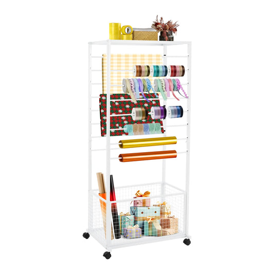 Bymaocar Double Sided Ribbon Storage Rack With Swivel Wheels