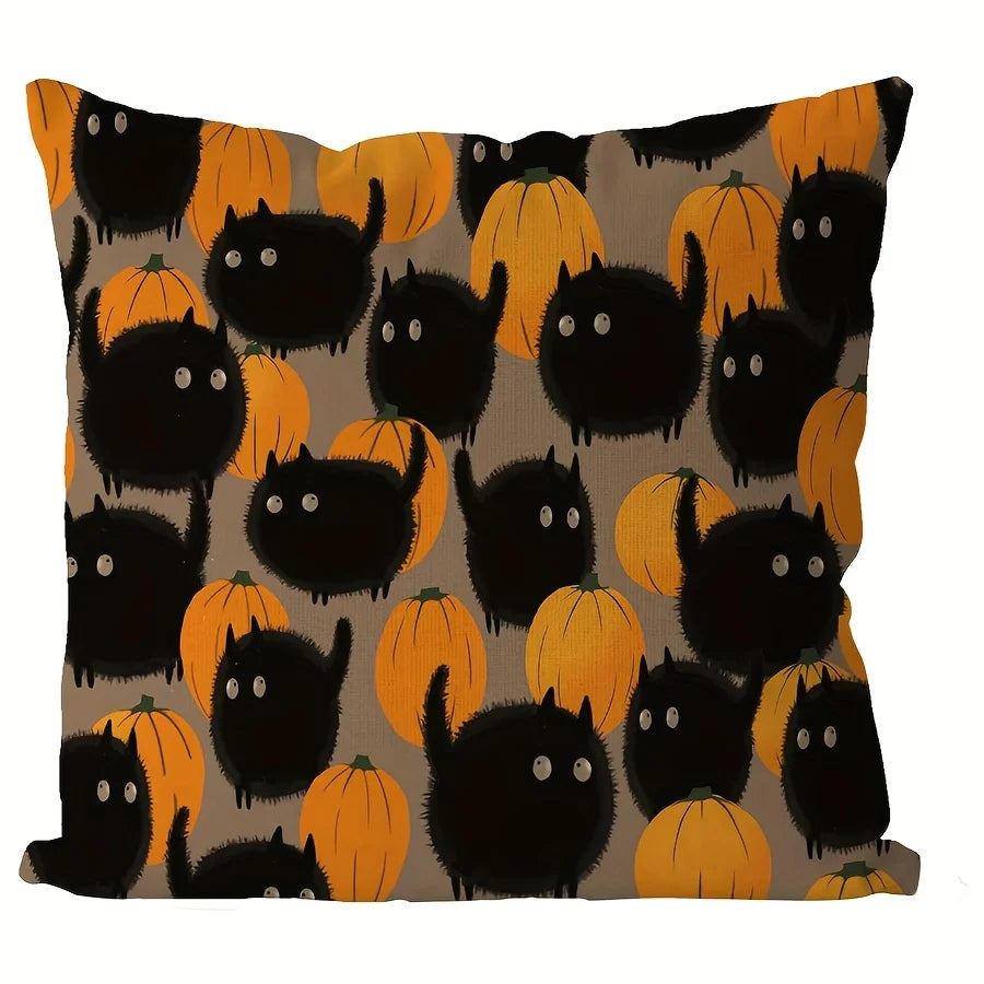 Halloween Pumpkin Cat Decorative Linen Pillow Covers For Couch