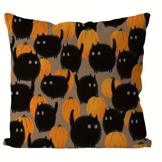 Halloween Pumpkin Cat Decorative Linen Pillow Covers For Couch