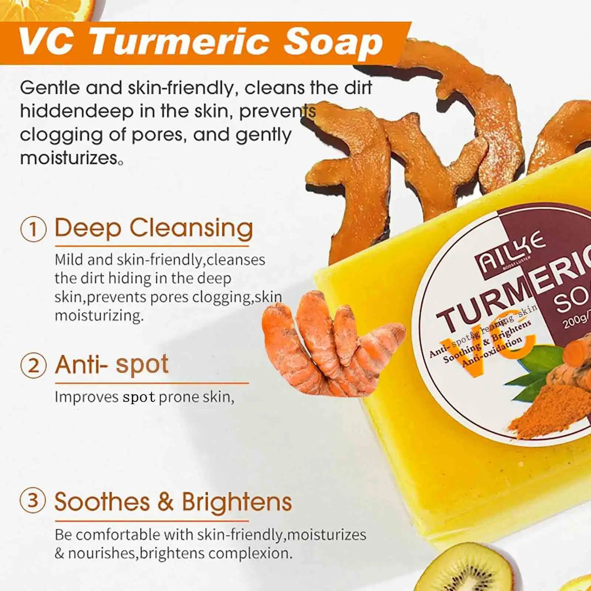 AILKE Natural Turmeric Bath Soap For Brightening And Cleansing